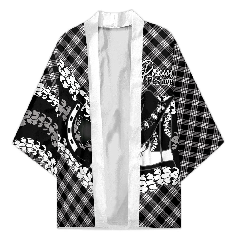Eleele Hawaii Cowboy Palaka Motifs Personalised Kimono Paniolo Festival Puakenikeni Lei LT14 Unisex Black - Polynesian Pride