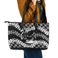 Eleele Hawaii Cowboy Palaka Motifs Personalised Leather Tote Bag Paniolo Festival Puakenikeni Lei LT14 - Polynesian Pride