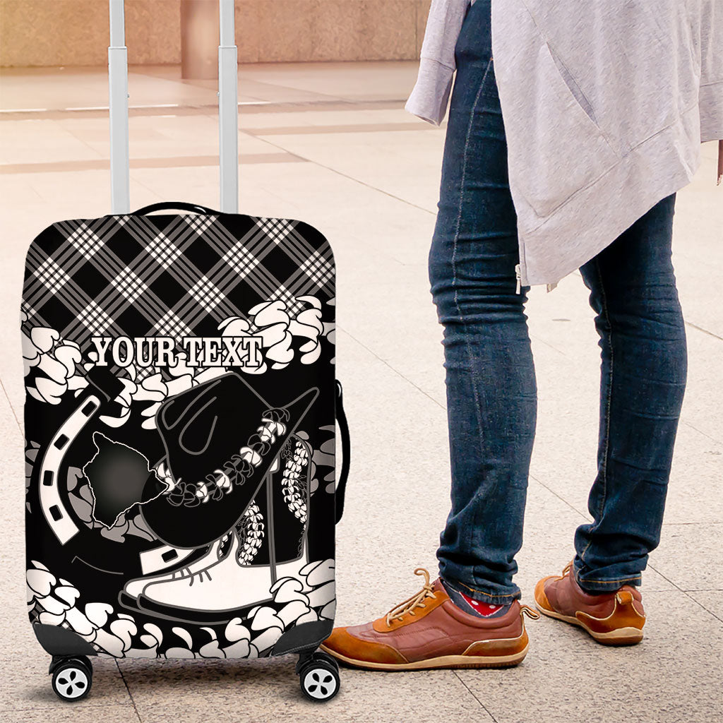 Eleele Hawaii Cowboy Palaka Motifs Personalised Luggage Cover Paniolo Festival Puakenikeni Lei LT14 Black - Polynesian Pride