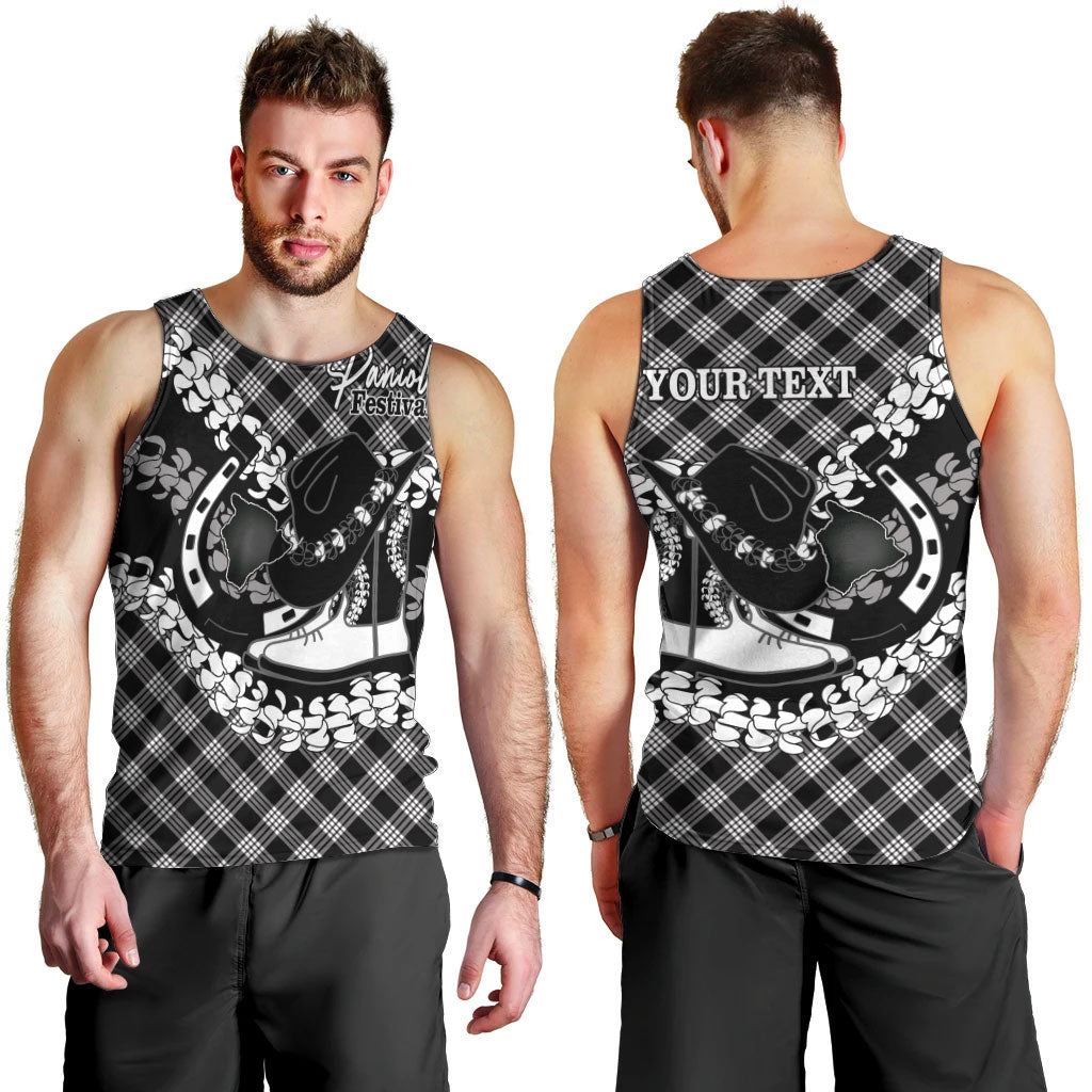 Eleele Hawaii Cowboy Palaka Motifs Personalised Men Tank Top Paniolo Festival Puakenikeni Lei LT14 - Polynesian Pride