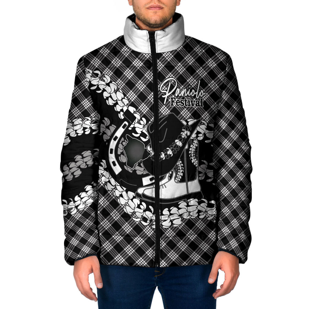 Eleele Hawaii Cowboy Palaka Motifs Personalised Padded Jacket Paniolo Festival Puakenikeni Lei LT14 Men Black - Polynesian Pride