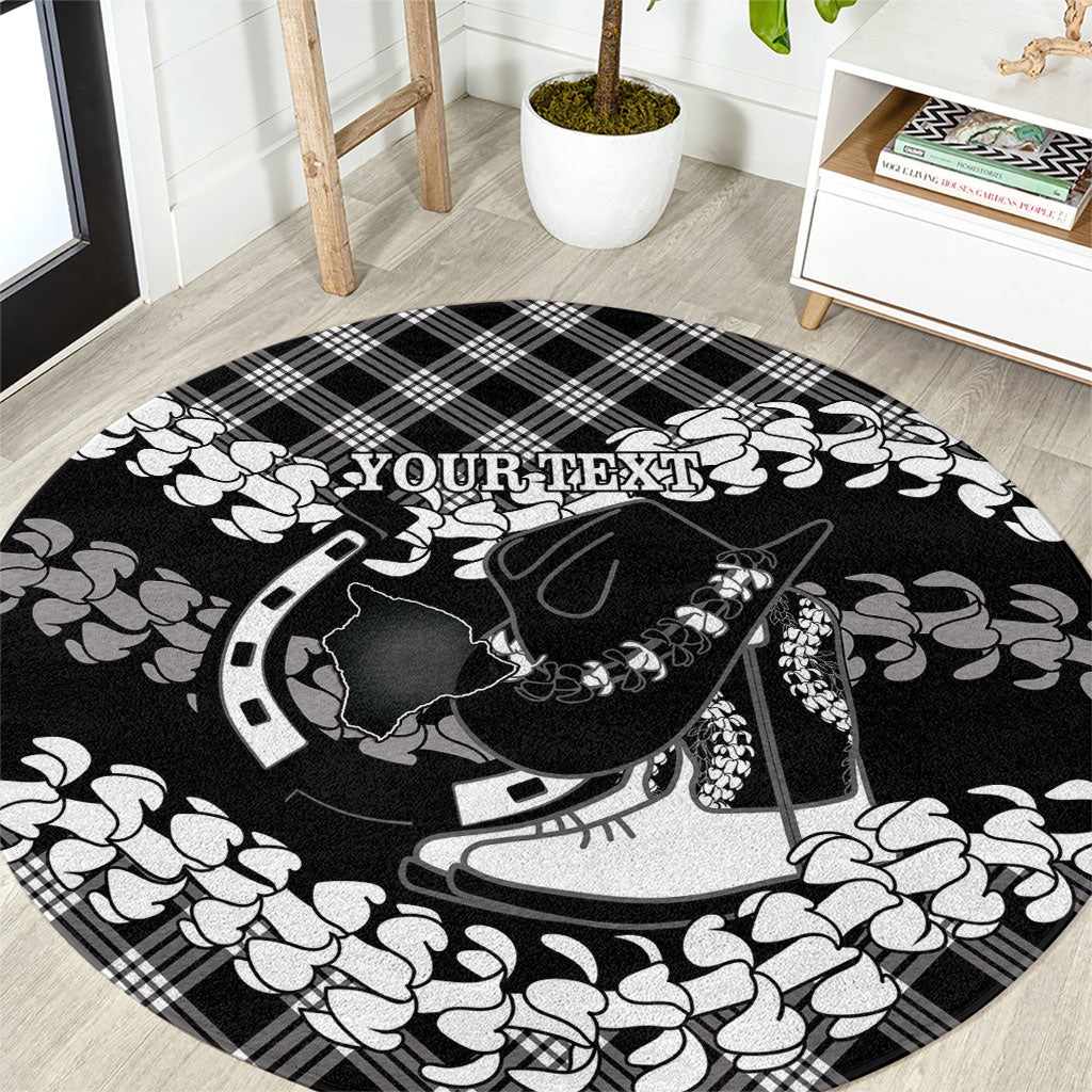 Eleele Hawaii Cowboy Palaka Motifs Personalised Round Carpet Paniolo Festival Puakenikeni Lei