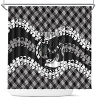 Eleele Hawaii Cowboy Palaka Motifs Personalised Shower Curtain Paniolo Festival Puakenikeni Lei LT14 Black - Polynesian Pride