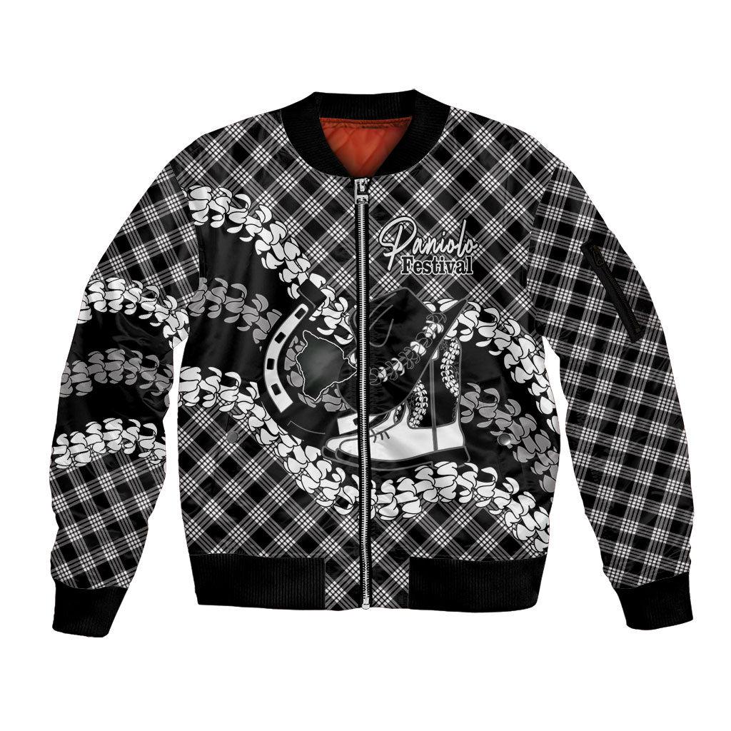 Eleele Hawaii Cowboy Palaka Motifs Personalised Sleeve Zip Bomber Jacket Paniolo Festival Puakenikeni Lei