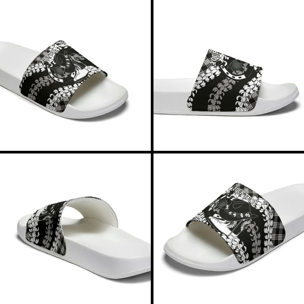 Eleele Hawaii Cowboy Palaka Motifs Personalised Slide Sandals Paniolo Festival Puakenikeni Lei LT14 - Polynesian Pride