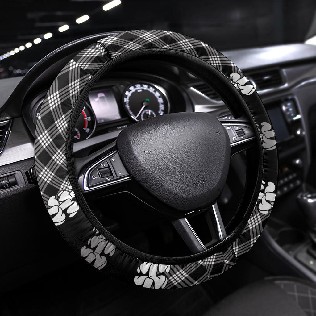 Eleele Hawaii Cowboy Palaka Motifs Steering Wheel Cover Paniolo Festival Puakenikeni Lei LT14 Universal Fit Black - Polynesian Pride