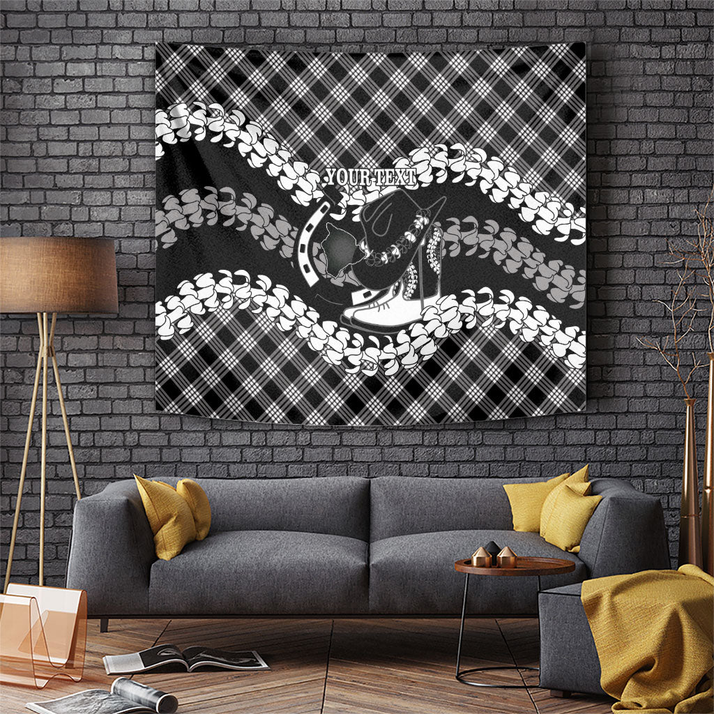 Eleele Hawaii Cowboy Palaka Motifs Personalised Tapestry Paniolo Festival Puakenikeni Lei LT14 Black - Polynesian Pride