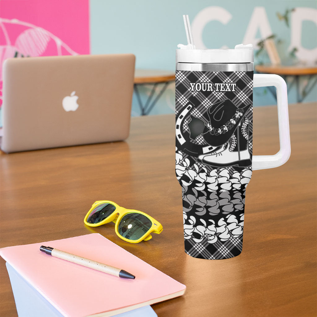 Eleele Hawaii Cowboy Palaka Motifs Personalised Tumbler With Handle Paniolo Festival Puakenikeni Lei LT14 - Polynesian Pride