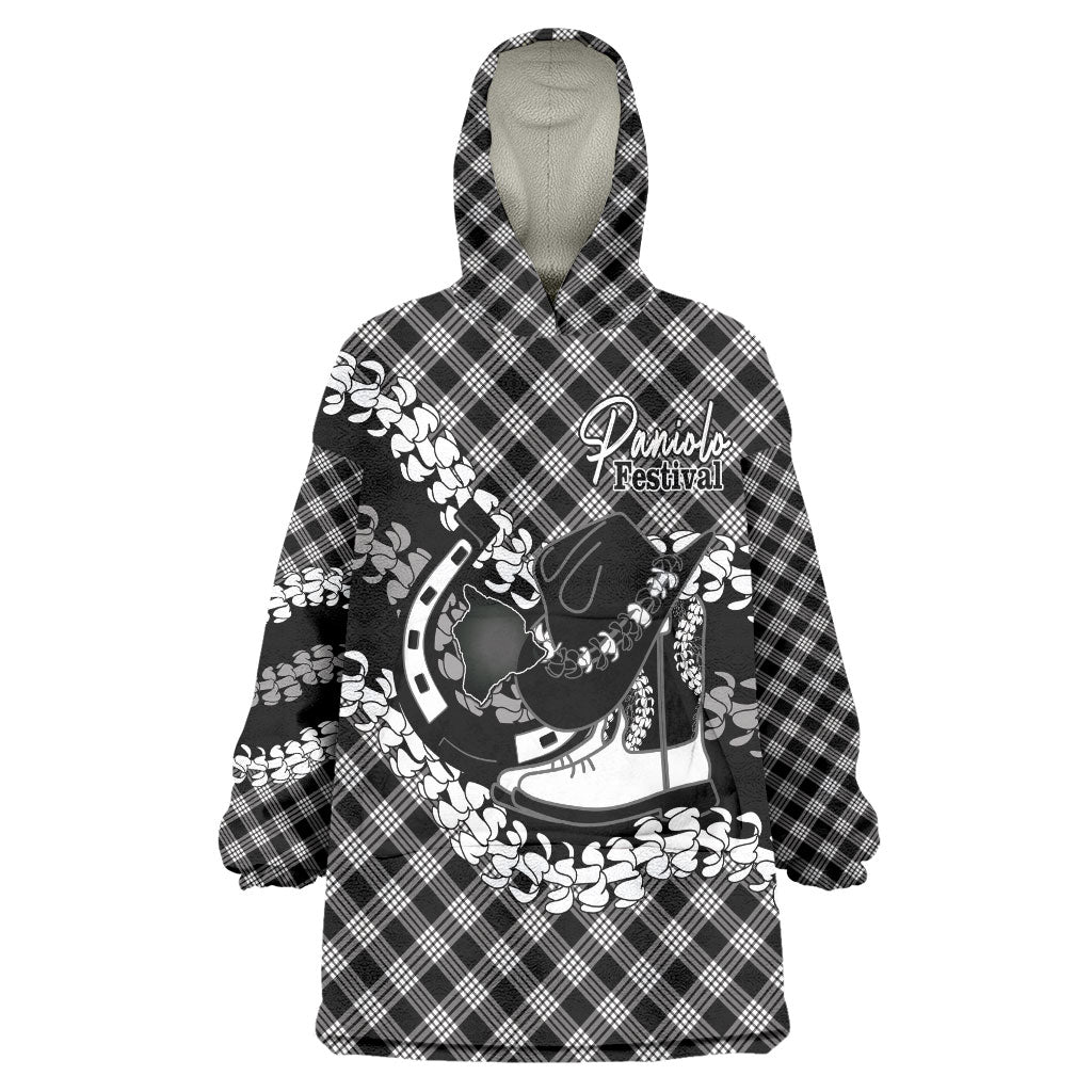 Eleele Hawaii Cowboy Palaka Motifs Personalised Wearable Blanket Hoodie Paniolo Festival Puakenikeni Lei
