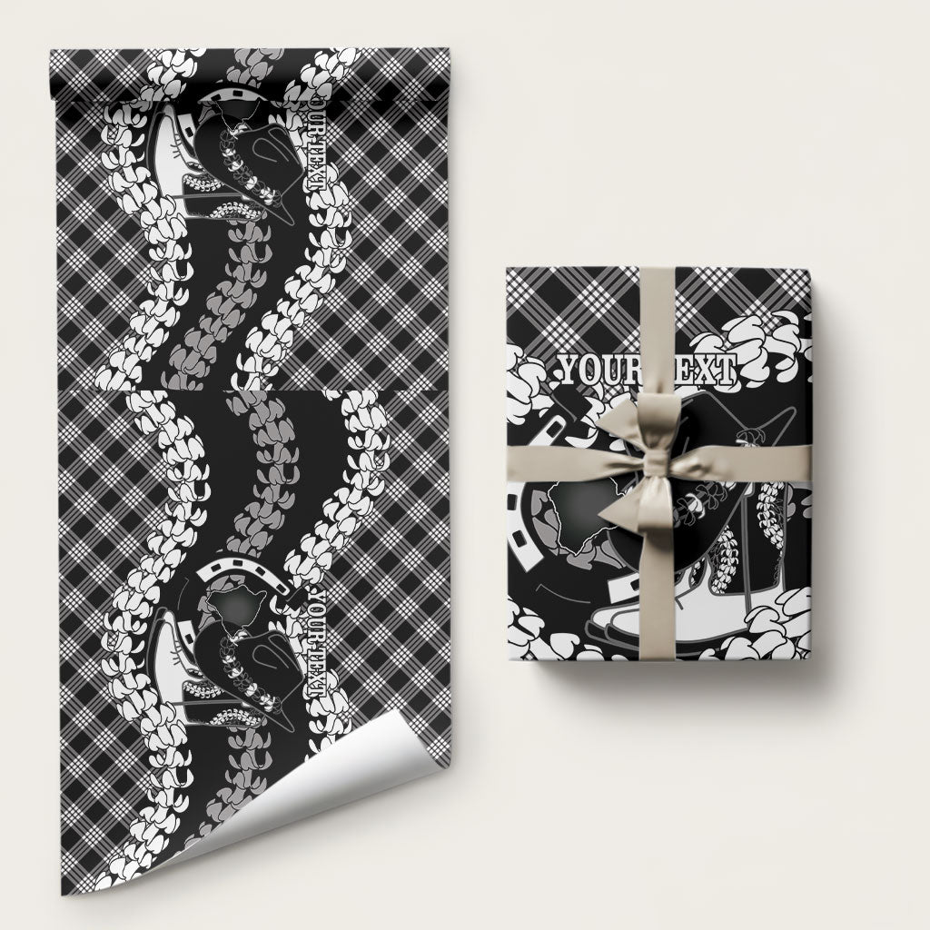 Eleele Hawaii Cowboy Palaka Motifs Personalised Wrapping Paper Paniolo Festival Puakenikeni Lei LT14 58" × 23" Black - Polynesian Pride
