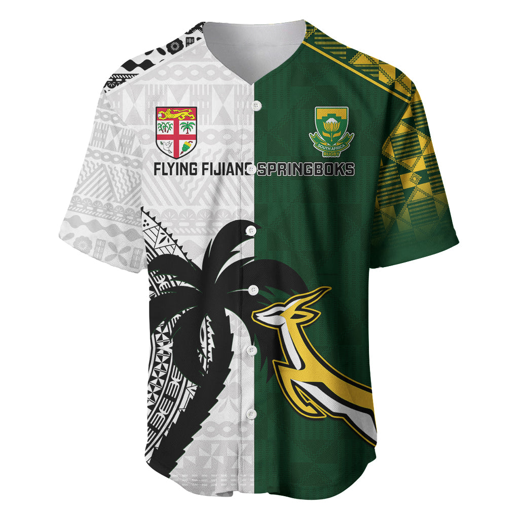 South Africa And Fiji Rugby Baseball Jersey 2023 World Cup Fijian Tapa With Kente Pattern LT14 Green - Polynesian Pride