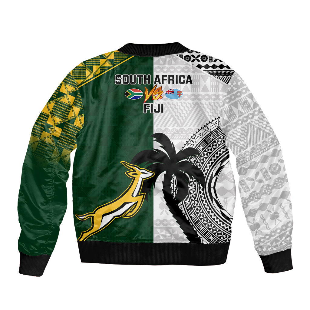 South Africa And Fiji Rugby Bomber Jacket 2023 World Cup Fijian Tapa With Kente Pattern LT14 - Polynesian Pride