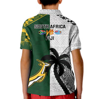 South Africa And Fiji Rugby Kid Polo Shirt 2023 World Cup Fijian Tapa With Kente Pattern LT14 - Polynesian Pride