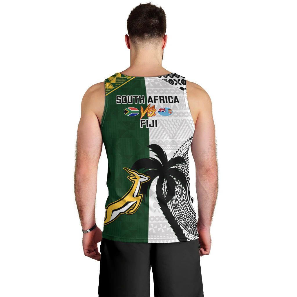 South Africa And Fiji Rugby Men Tank Top 2023 World Cup Fijian Tapa With Kente Pattern LT14 - Polynesian Pride