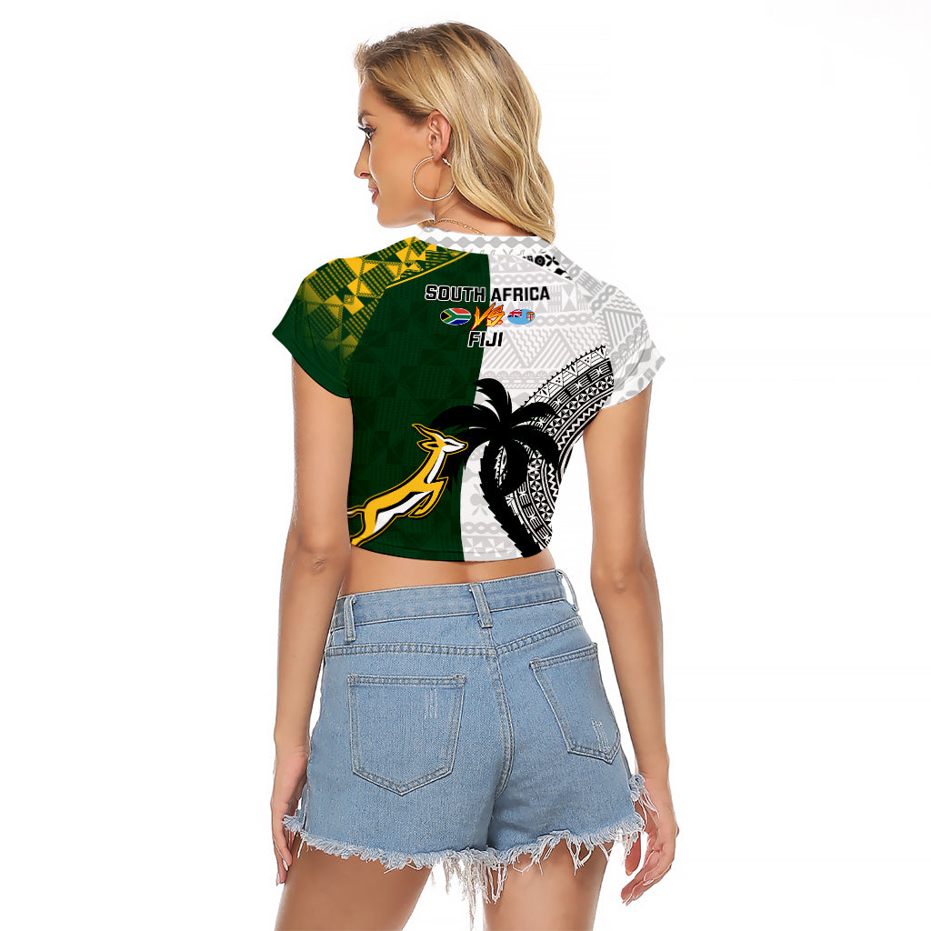 South Africa And Fiji Rugby Raglan Cropped T Shirt 2023 World Cup Fijian Tapa With Kente Pattern LT14 - Polynesian Pride