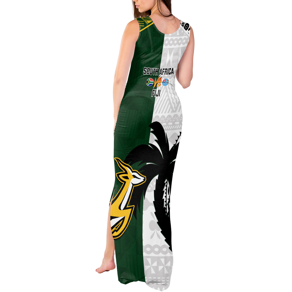 South Africa And Fiji Rugby Tank Maxi Dress 2023 World Cup Fijian Tapa With Kente Pattern LT14 - Polynesian Pride