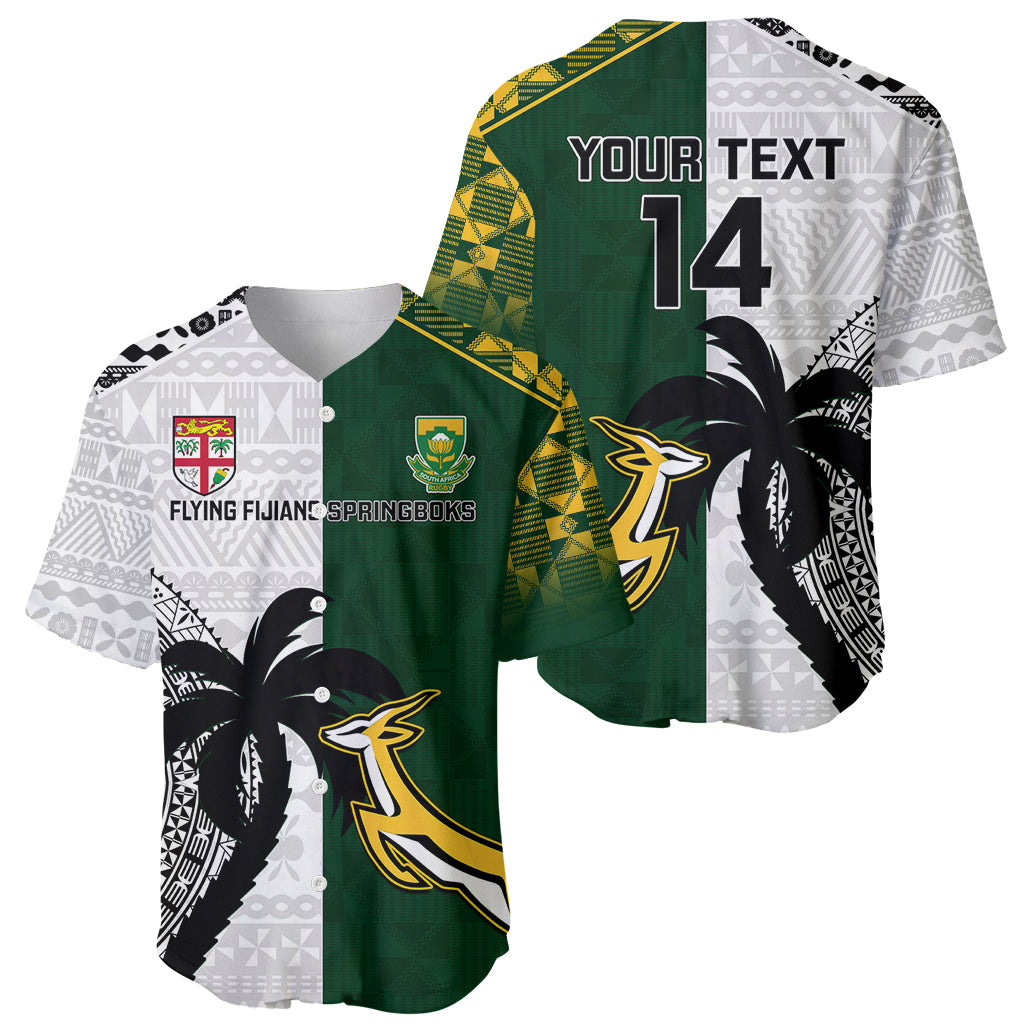 Custom South Africa And Fiji Rugby Baseball Jersey 2023 World Cup Fijian Tapa With Kente Pattern LT14 - Polynesian Pride