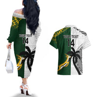 Custom South Africa And Fiji Rugby Couples Matching Off The Shoulder Long Sleeve Dress and Hawaiian Shirt 2023 World Cup Fijian Tapa With Kente Pattern LT14 - Polynesian Pride