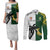 Custom South Africa And Fiji Rugby Couples Matching Puletasi Dress and Long Sleeve Button Shirts 2023 World Cup Fijian Tapa With Kente Pattern LT14 Green - Polynesian Pride