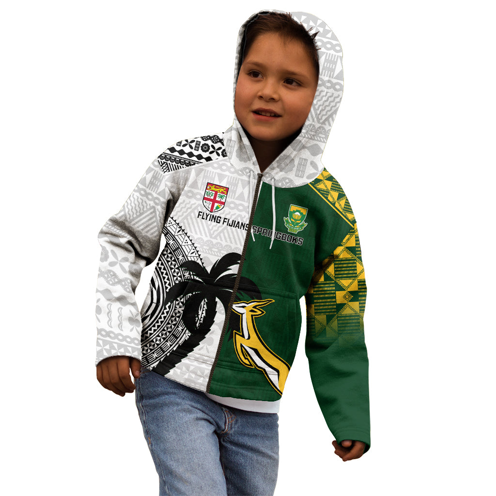 Custom South Africa And Fiji Rugby Kid Hoodie 2023 World Cup Fijian Tapa With Kente Pattern LT14 - Polynesian Pride
