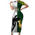 Custom South Africa And Fiji Rugby Short Sleeve Bodycon Dress 2023 World Cup Fijian Tapa With Kente Pattern LT14 Long Dress Green - Polynesian Pride