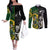 South Africa And Aotearoa Rugby Couples Matching Off The Shoulder Long Sleeve Dress and Long Sleeve Button Shirts 2023 Springboks Kente Combine All Black Maori Fern LT14 Green - Polynesian Pride