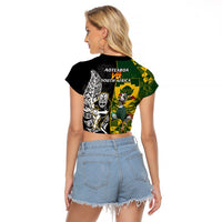South Africa And Aotearoa Rugby Raglan Cropped T Shirt 2023 Springboks Kente Combine All Black Maori Fern LT14 - Polynesian Pride