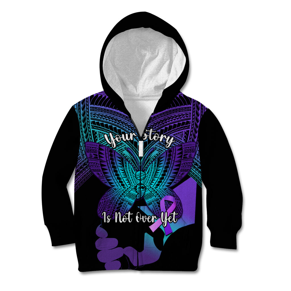 Suicide Awareness Your Story Is Not Over Yet Kid Hoodie Polynesian Butterfly Tattoo LT14 Zip Hoodie Purple - Polynesian Pride