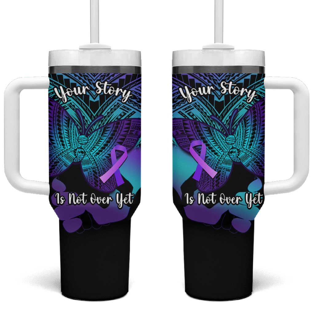 Suicide Awareness Your Story Is Not Over Yet Tumbler With Handle Polynesian Butterfly Tattoo