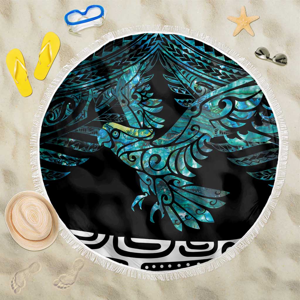 New Zealand Sulphur-crested Cockatoo Beach Blanket Aotearoa Maori Mix Paua Shell LT14 One Size 150cm Turquoise - Polynesian Pride