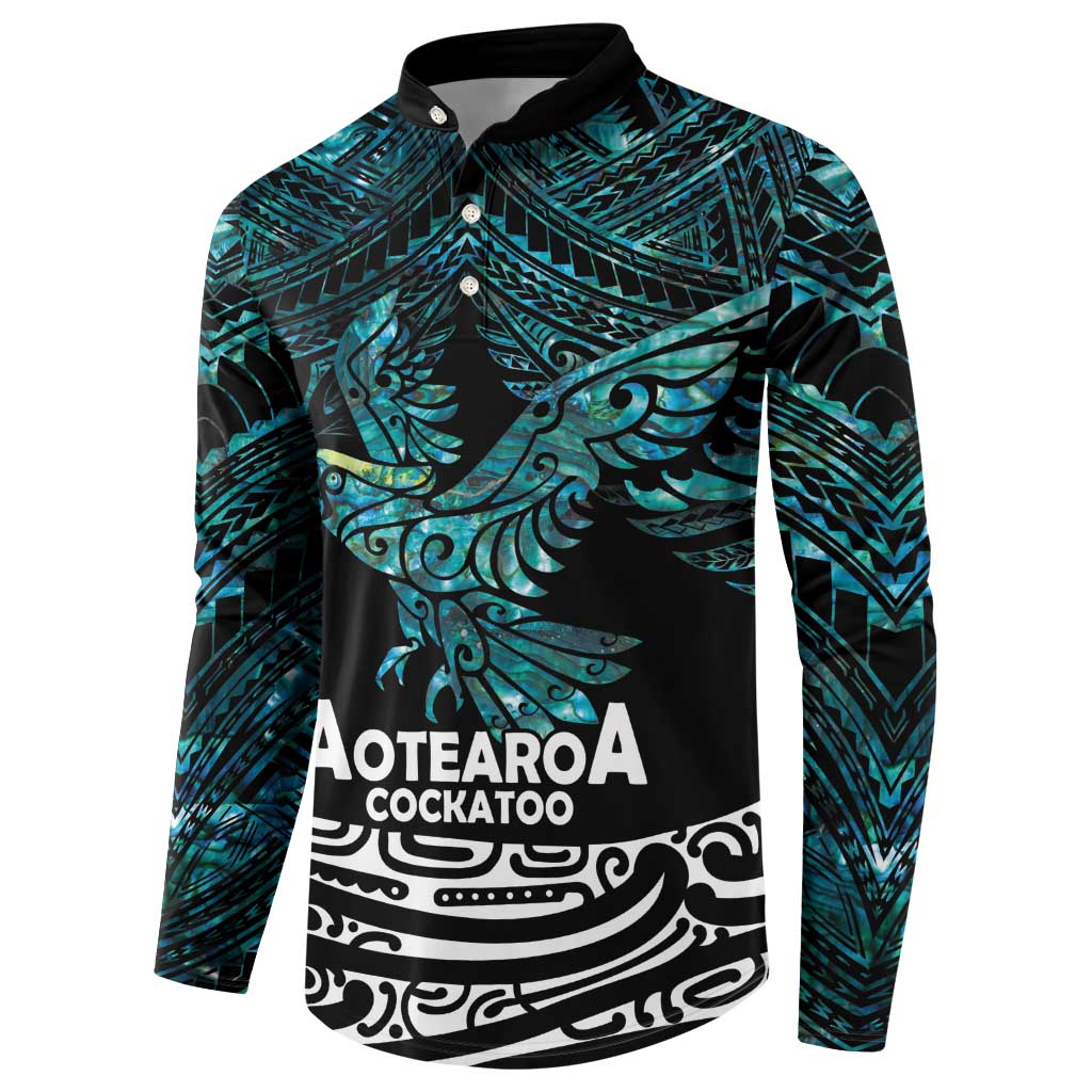 New Zealand Sulphur-crested Cockatoo Button Sweatshirt Aotearoa Maori Mix Paua Shell LT14 - Polynesian Pride