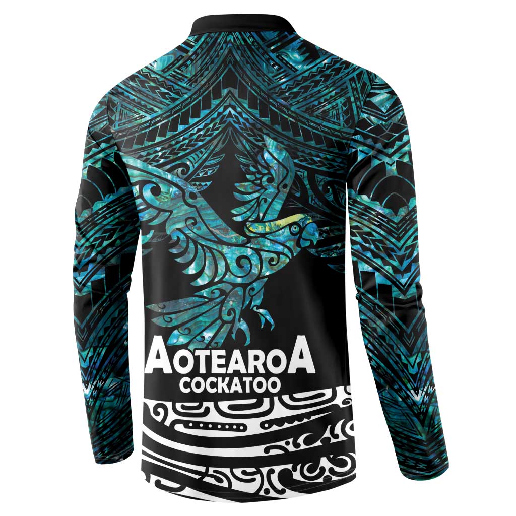 New Zealand Sulphur-crested Cockatoo Button Sweatshirt Aotearoa Maori Mix Paua Shell LT14 - Polynesian Pride