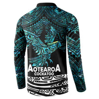 New Zealand Sulphur-crested Cockatoo Button Sweatshirt Aotearoa Maori Mix Paua Shell LT14 - Polynesian Pride