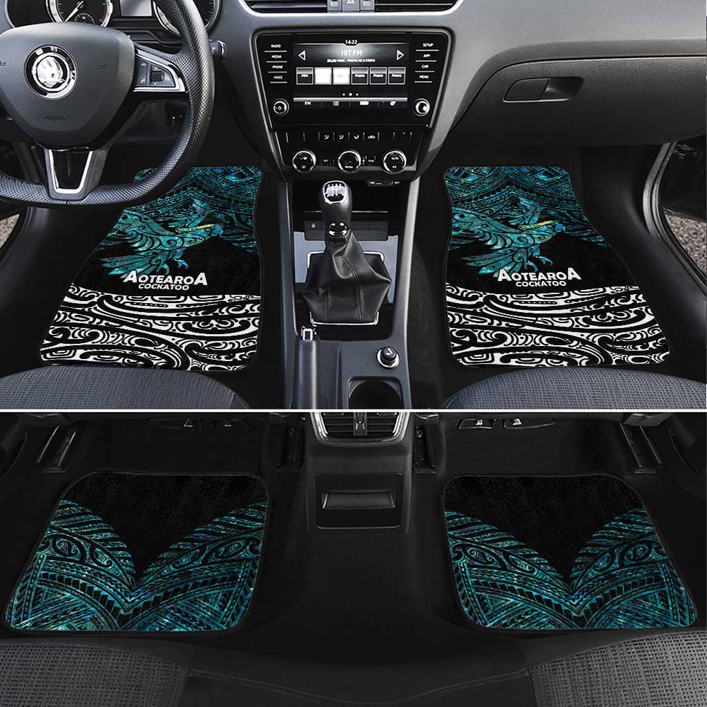New Zealand Sulphur-crested Cockatoo Car Mats Aotearoa Maori Mix Paua Shell LT14 Set 4pcs Turquoise - Polynesian Pride
