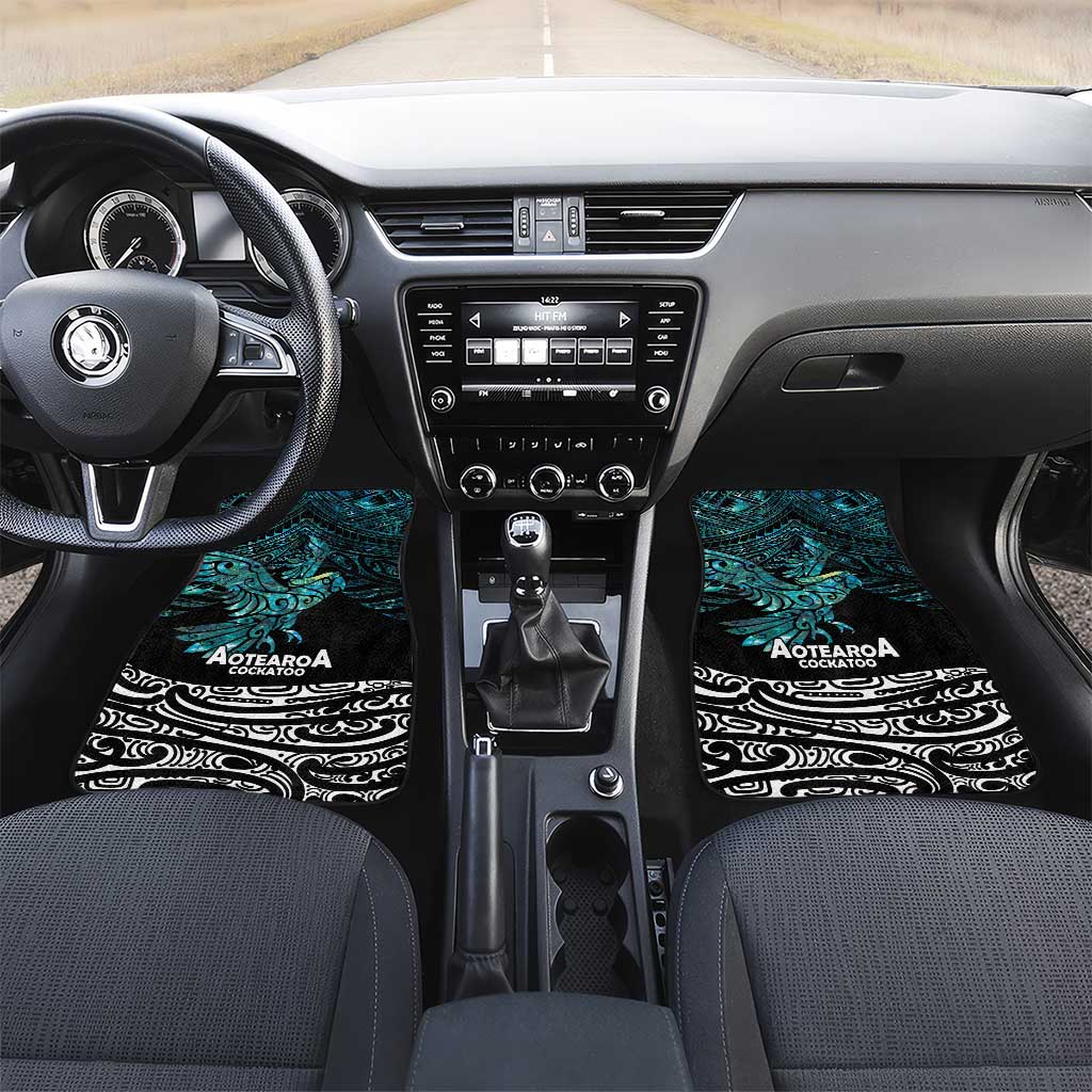 New Zealand Sulphur-crested Cockatoo Car Mats Aotearoa Maori Mix Paua Shell LT14 Set 2pcs - Front Turquoise - Polynesian Pride