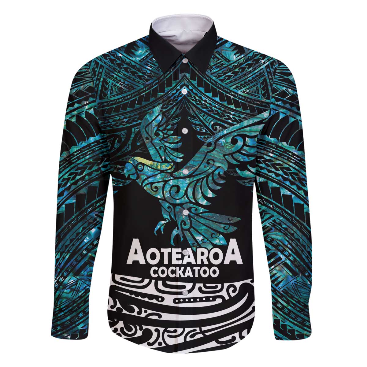 New Zealand Sulphur-crested Cockatoo Family Matching Off The Shoulder Long Sleeve Dress and Hawaiian Shirt Aotearoa Maori Mix Paua Shell