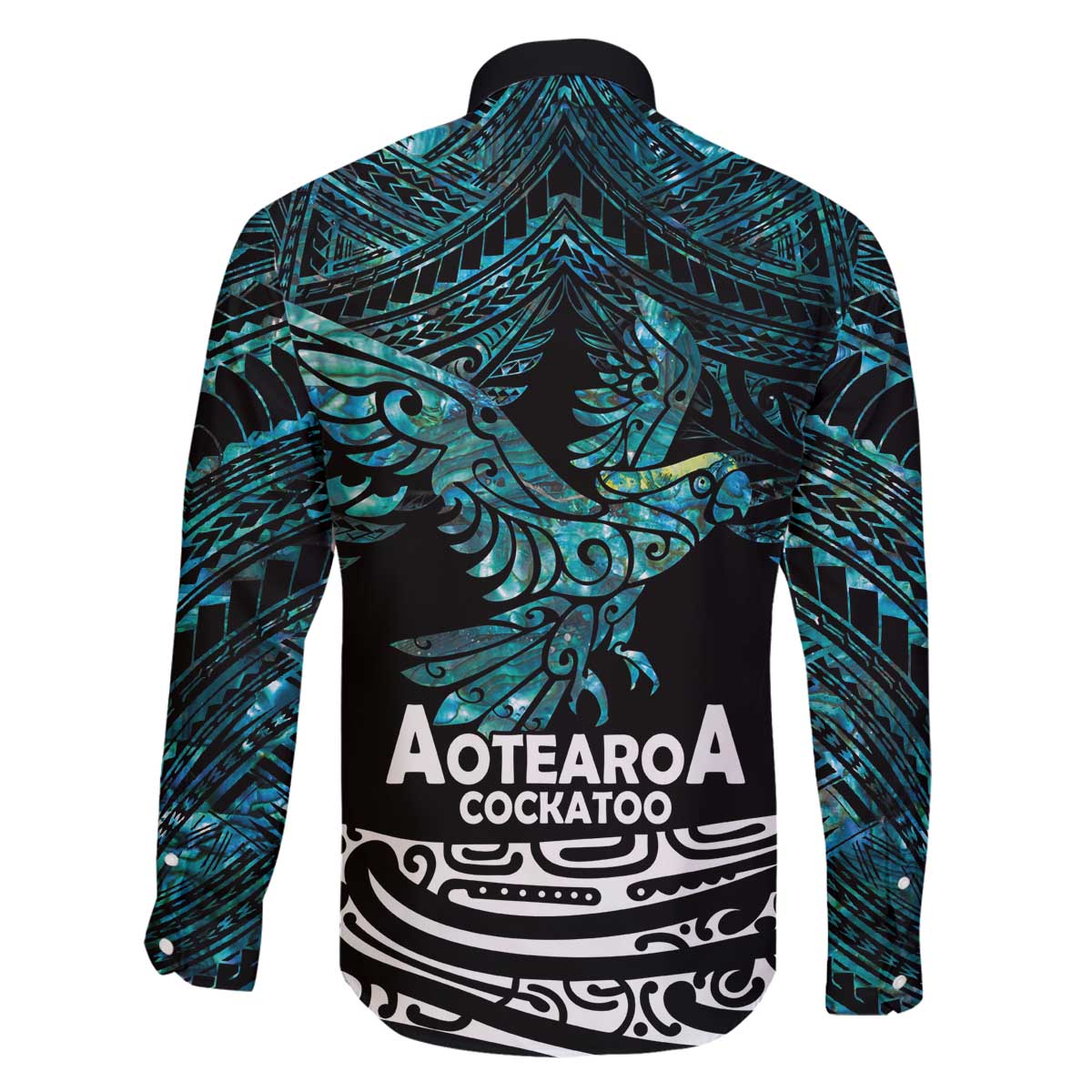 New Zealand Sulphur-crested Cockatoo Family Matching Off Shoulder Short Dress and Hawaiian Shirt Aotearoa Maori Mix Paua Shell