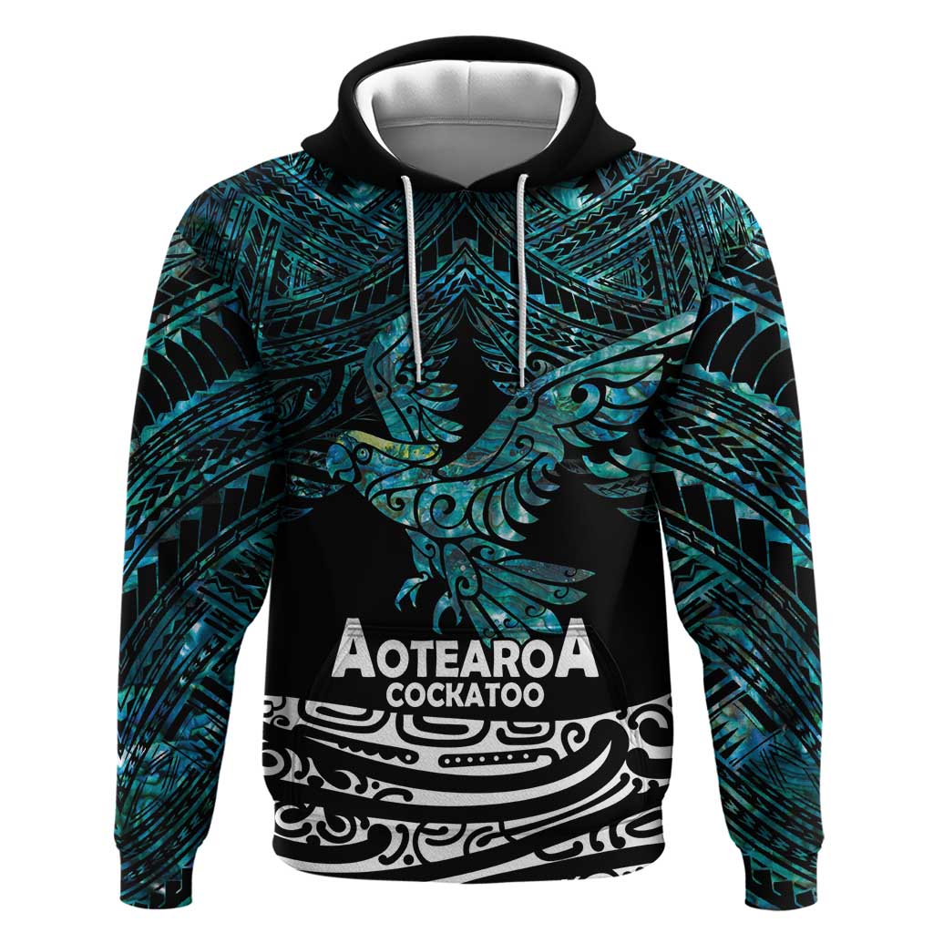 New Zealand Sulphur-crested Cockatoo Hoodie Aotearoa Maori Mix Paua Shell