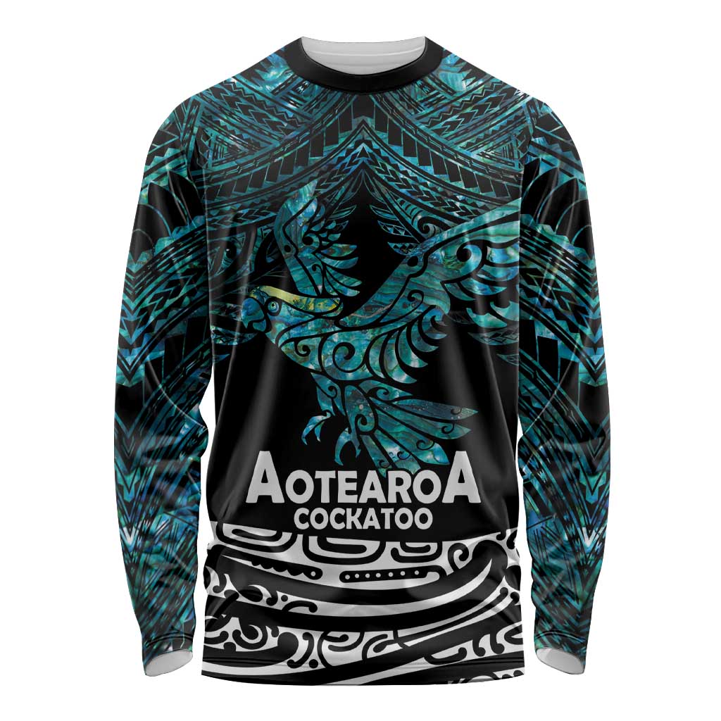 New Zealand Sulphur-crested Cockatoo Long Sleeve Shirt Aotearoa Maori Mix Paua Shell