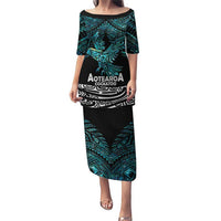 New Zealand Sulphur-crested Cockatoo Puletasi Aotearoa Maori Mix Paua Shell LT14 Long Dress Turquoise - Polynesian Pride