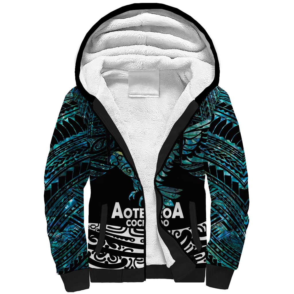 New Zealand Sulphur-crested Cockatoo Sherpa Hoodie Aotearoa Maori Mix Paua Shell LT14 Unisex Turquoise - Polynesian Pride