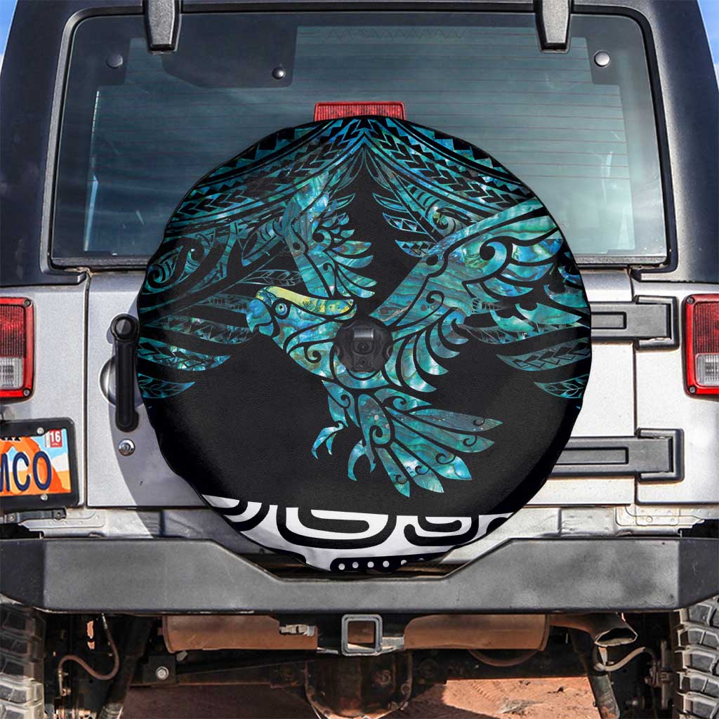 New Zealand Sulphur-crested Cockatoo Spare Tire Cover Aotearoa Maori Mix Paua Shell LT14 Turquoise - Polynesian Pride