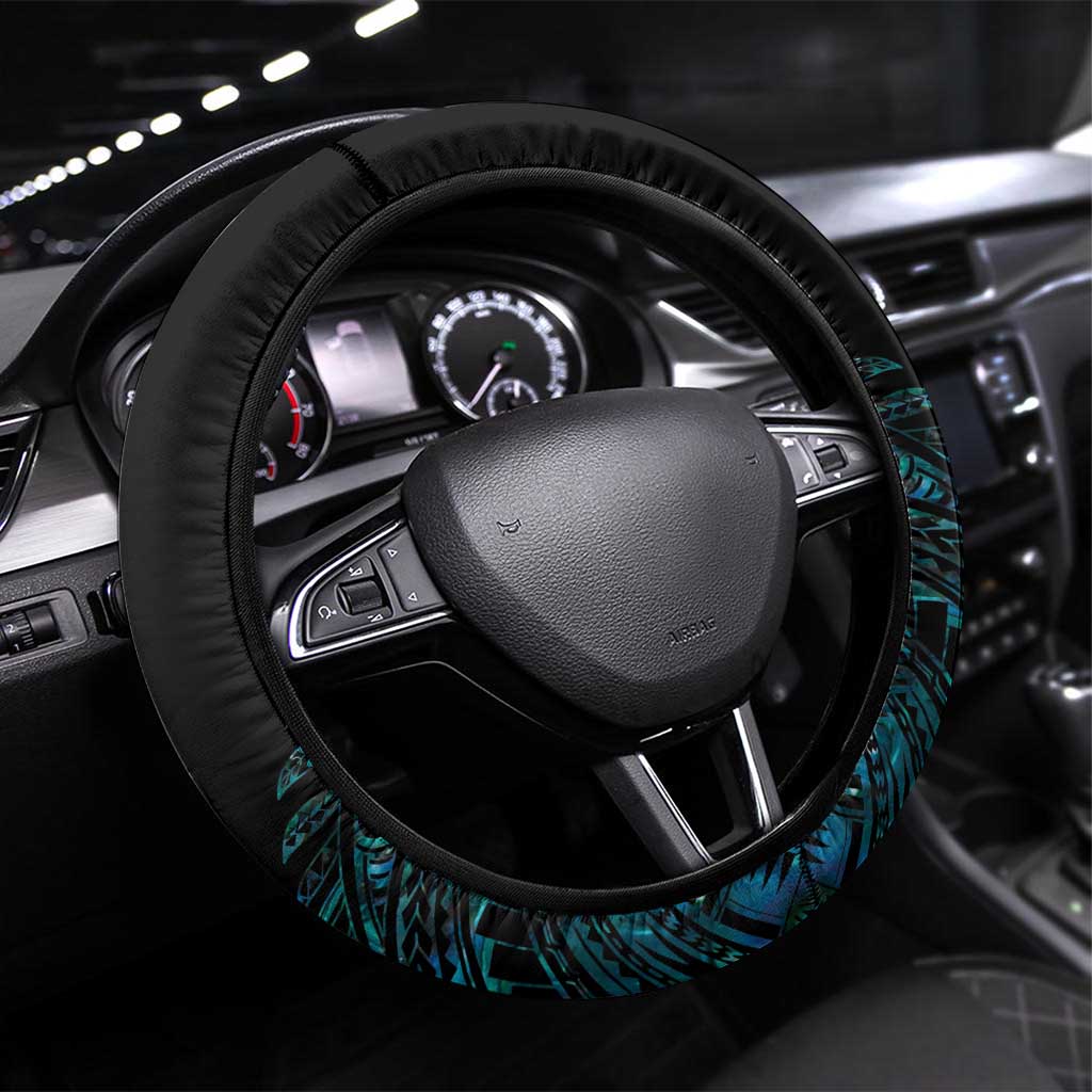 New Zealand Sulphur-crested Cockatoo Steering Wheel Cover Aotearoa Maori Mix Paua Shell LT14 Universal Fit Turquoise - Polynesian Pride