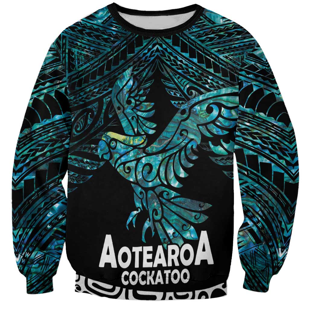 New Zealand Sulphur-crested Cockatoo Sweatshirt Aotearoa Maori Mix Paua Shell