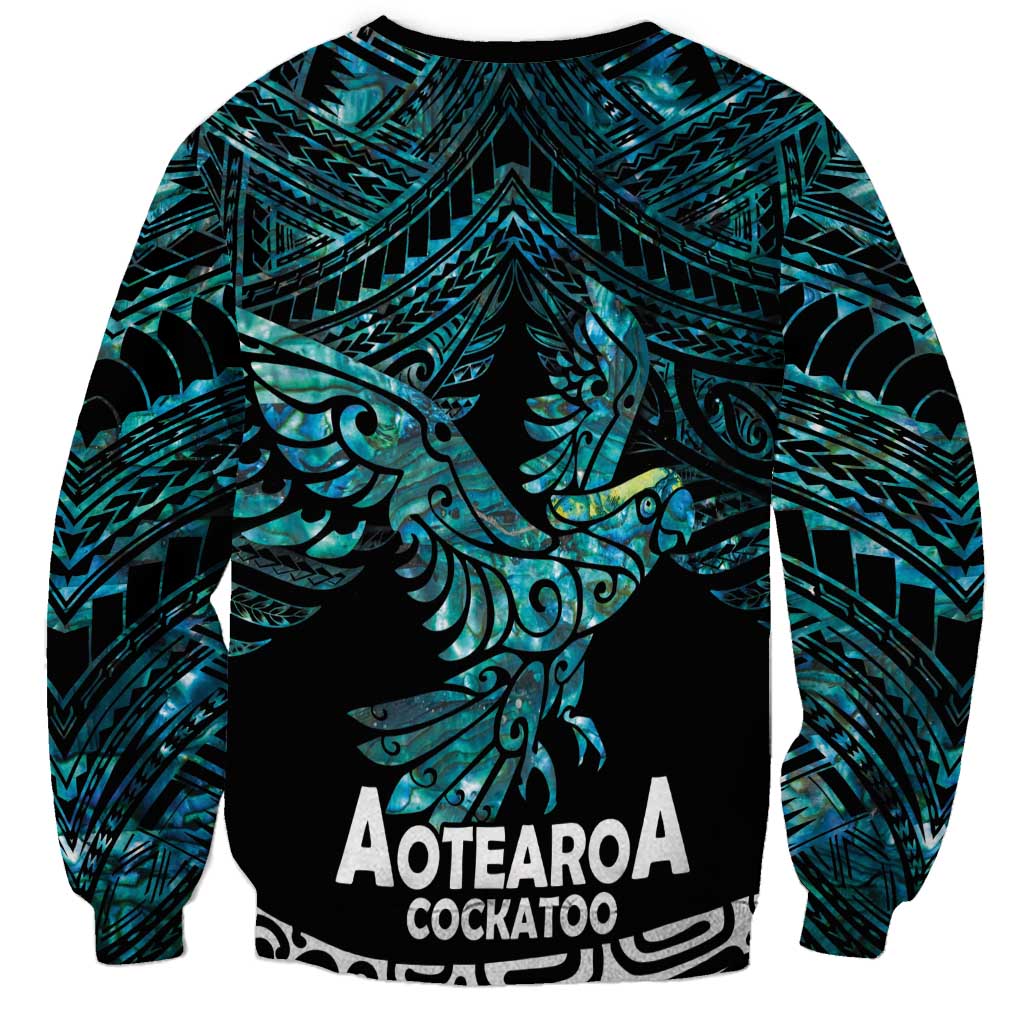 New Zealand Sulphur-crested Cockatoo Sweatshirt Aotearoa Maori Mix Paua Shell LT14 - Polynesian Pride