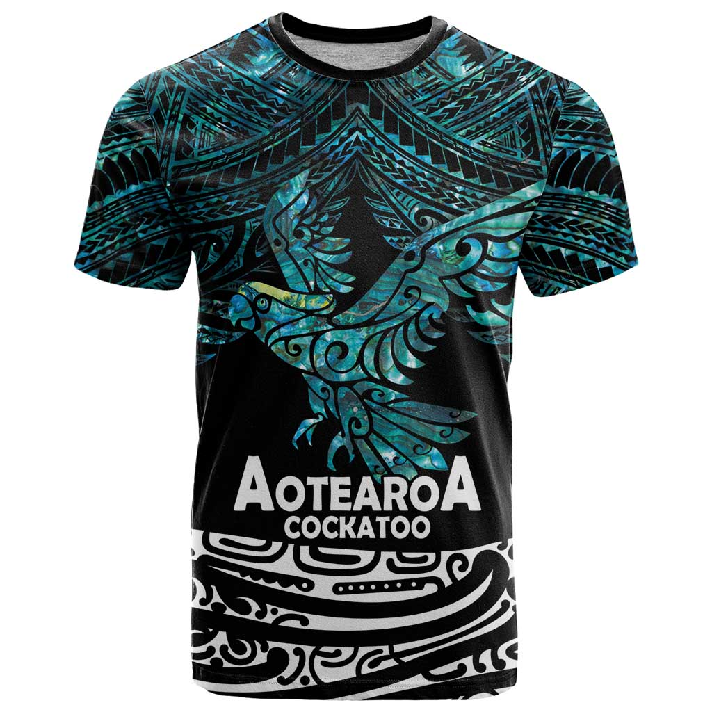 New Zealand Sulphur-crested Cockatoo T Shirt Aotearoa Maori Mix Paua Shell