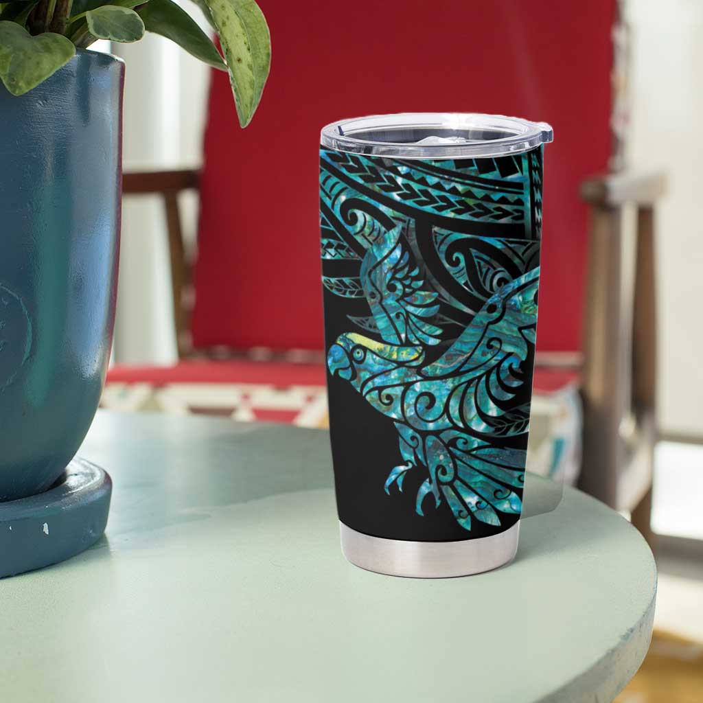 New Zealand Sulphur-crested Cockatoo Tumbler Cup Aotearoa Maori Mix Paua Shell