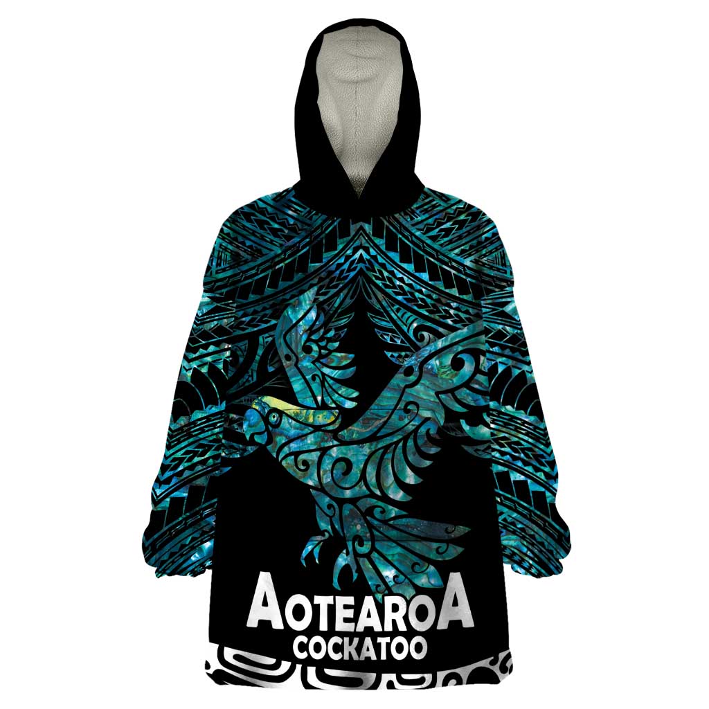 New Zealand Sulphur-crested Cockatoo Wearable Blanket Hoodie Aotearoa Maori Mix Paua Shell