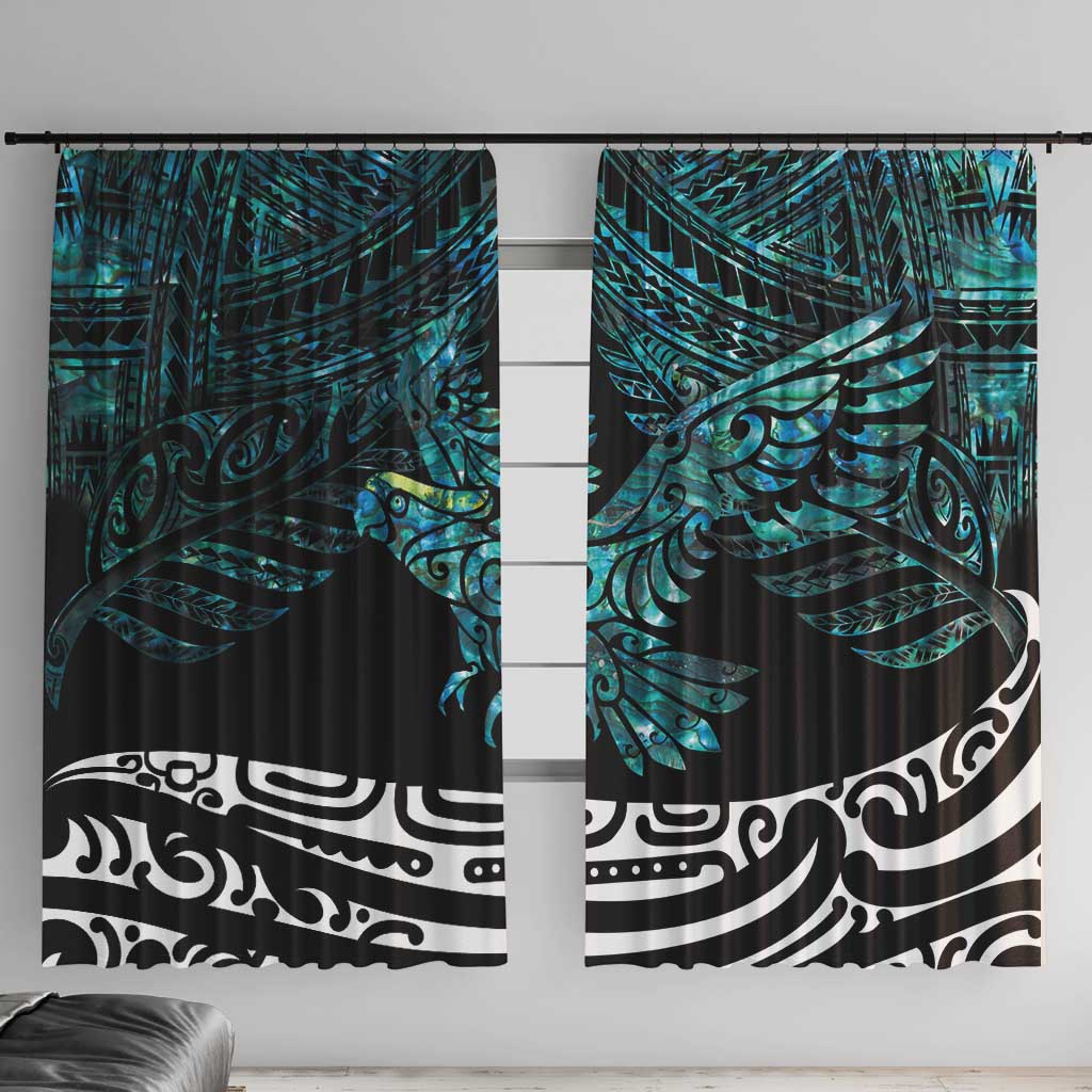 New Zealand Sulphur-crested Cockatoo Window Curtain Aotearoa Maori Mix Paua Shell LT14 With Hooks Turquoise - Polynesian Pride