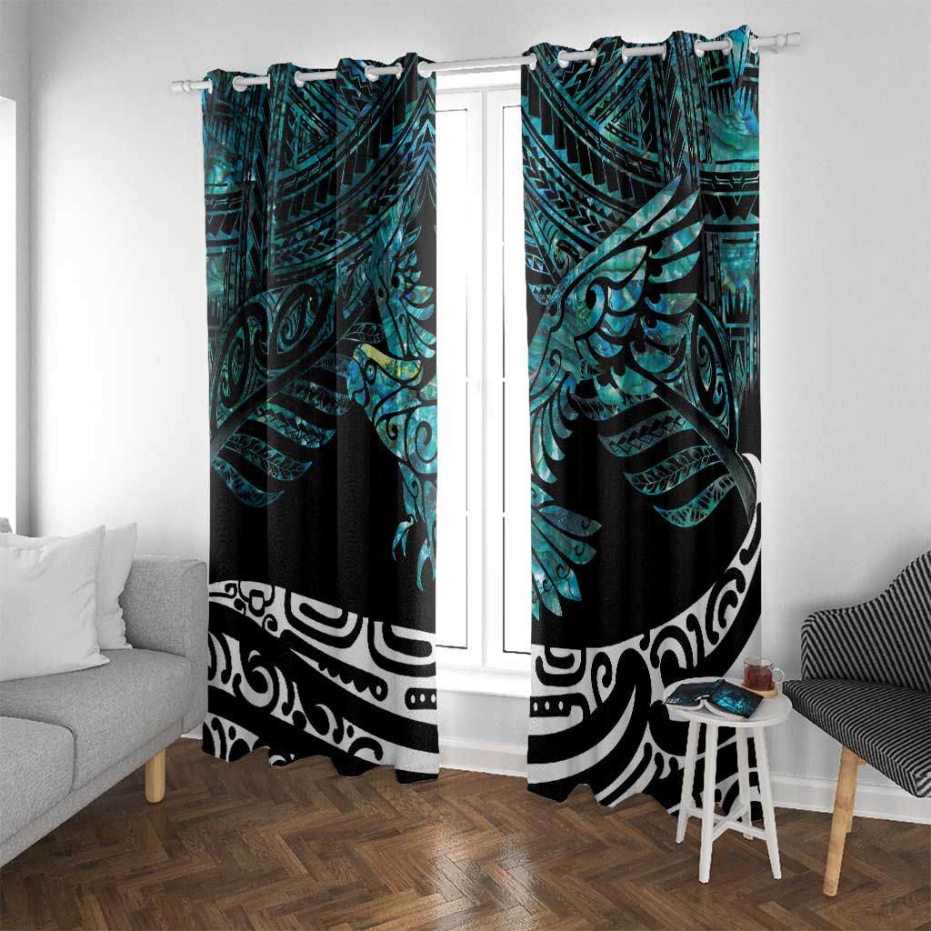 New Zealand Sulphur-crested Cockatoo Window Curtain Aotearoa Maori Mix Paua Shell LT14 With Grommets Turquoise - Polynesian Pride